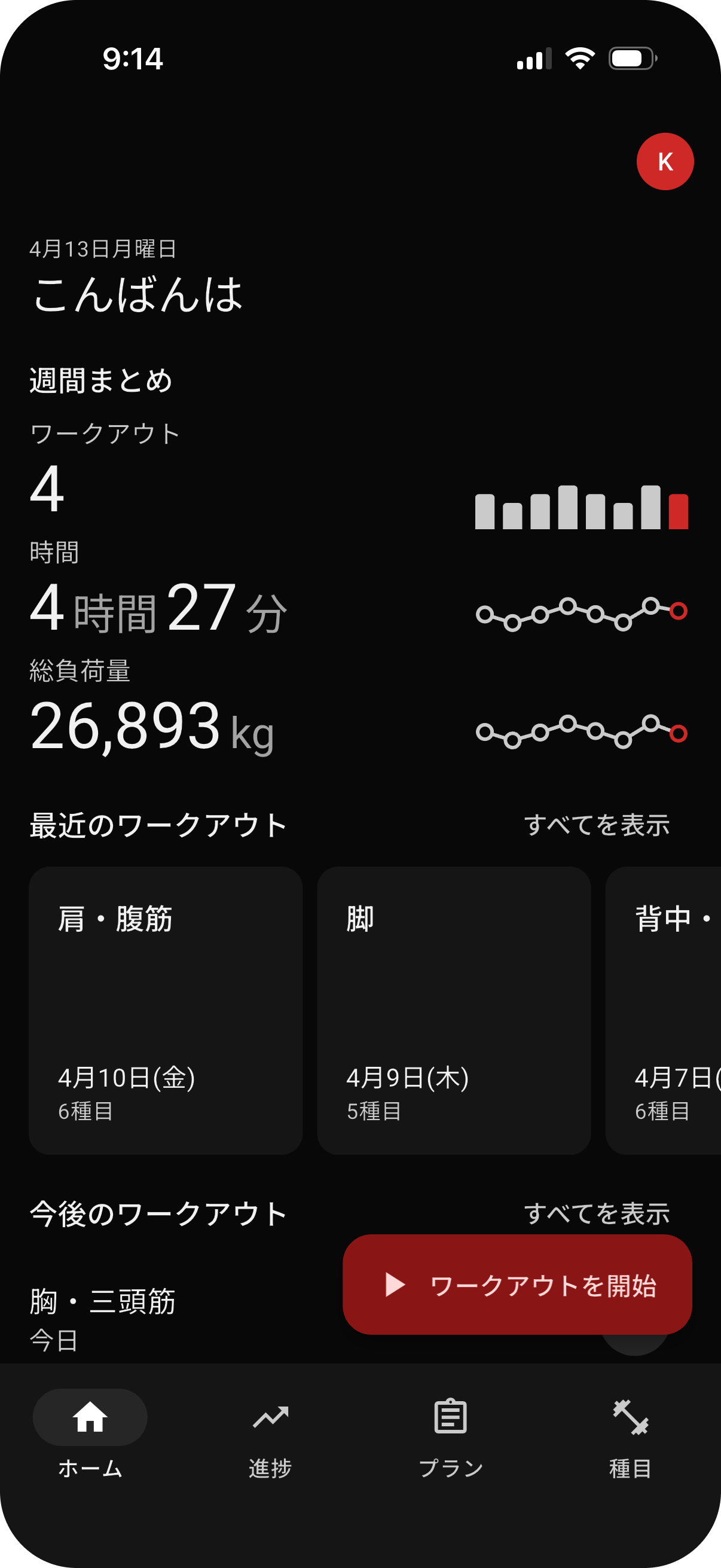 ELDINNのワークアウト概要画面