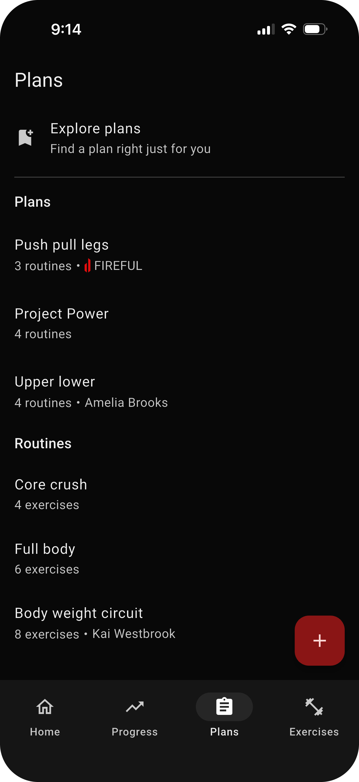 ELDINN workout plans screen